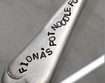 hand stamped personalized pot noodle fork