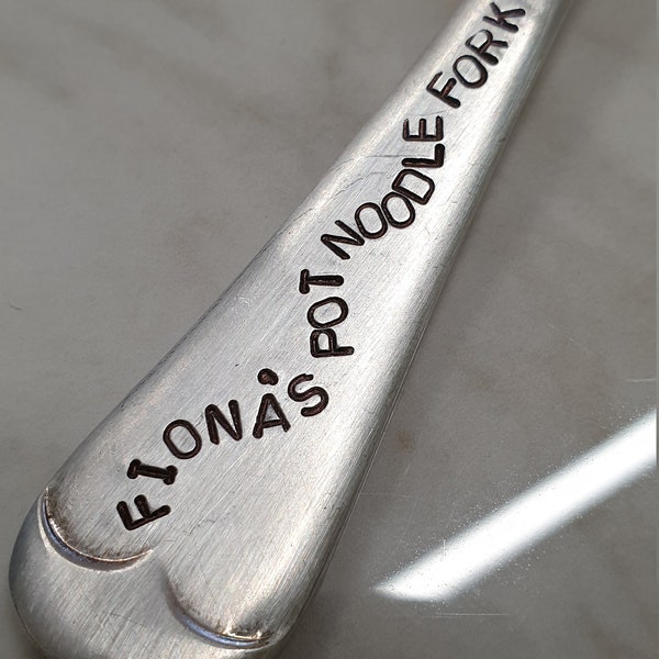 hand stamped personalized pot noodle fork