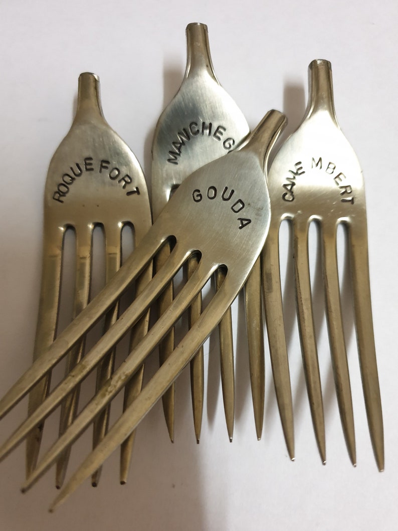 Hand stamped cutlery cheese serving forks personalised Etsy