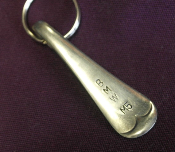 hand stamped  cutlery fun car KEYRING  POWERED BY FAIRY DUST