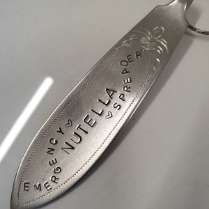 hand stamped cutlery keyring emergency nuttella spreader