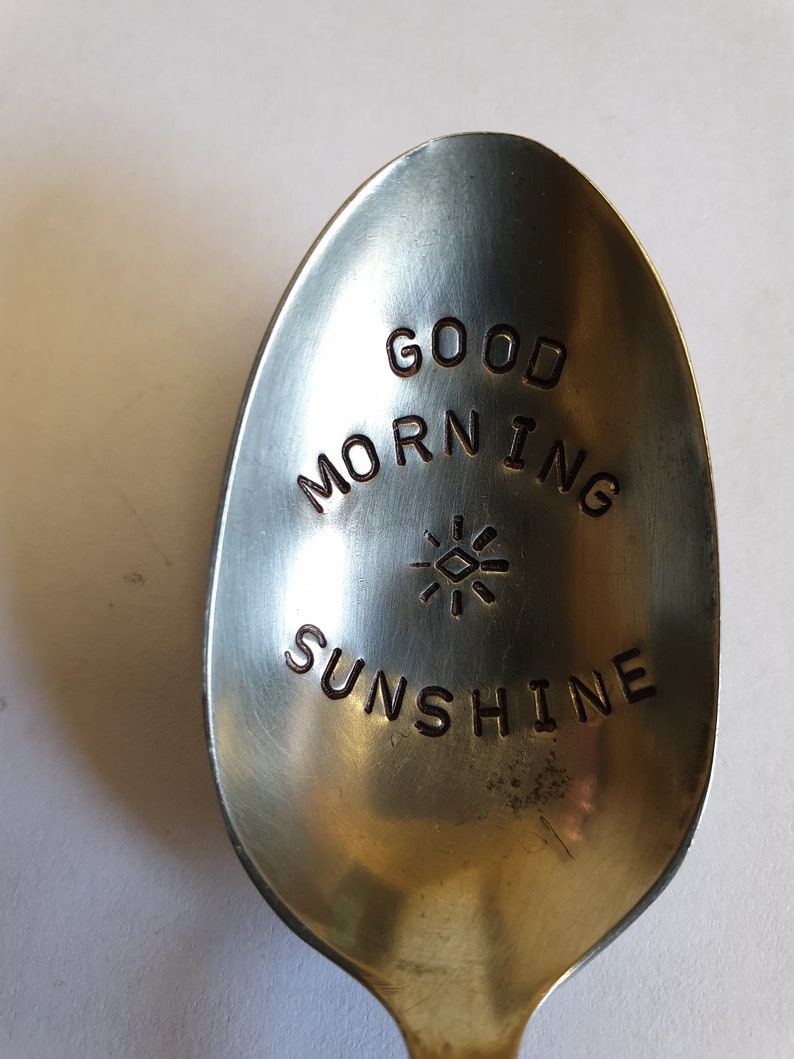 hand stamped tea spoo good moring sunshine