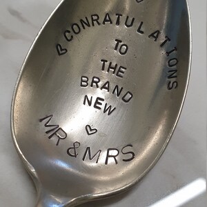 hand stamped wedding spoon congratulations to the brand new mr and mrs