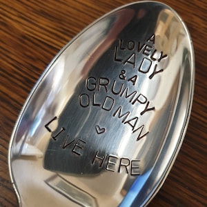 hand stamped fun spoon lovely lady grumpy man