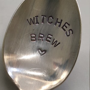 hand stamped tea spoon Halloween witches brew