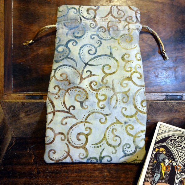 Oversized Neutral Batik print Large cotton drawstring tarot bag/dice bag/tarot deck bag/tarot card bag