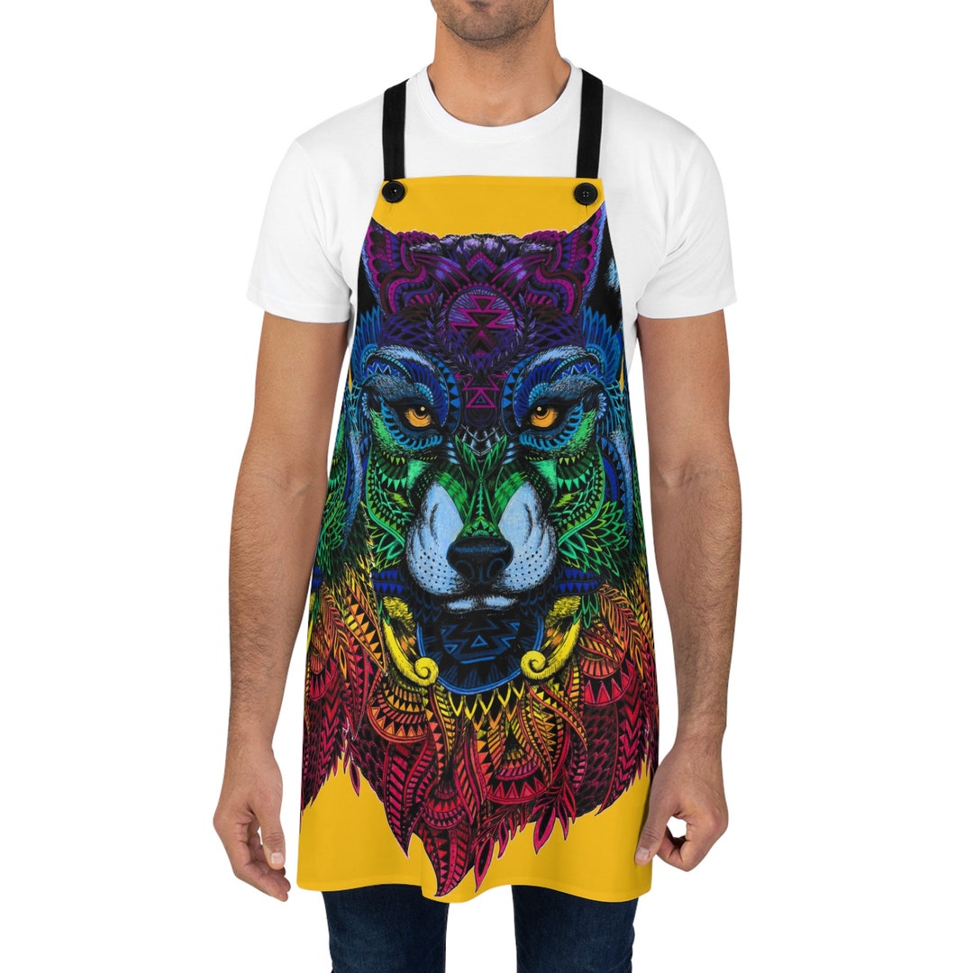 Wolf Apron Colorful Apron Wolf Collage Apron Animal Apron Etsy