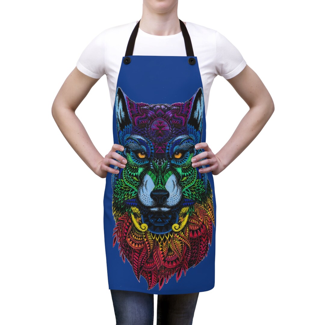 Fun Apron Wolf Apron Rainbow Wolf Apron Colorful Apron Etsy
