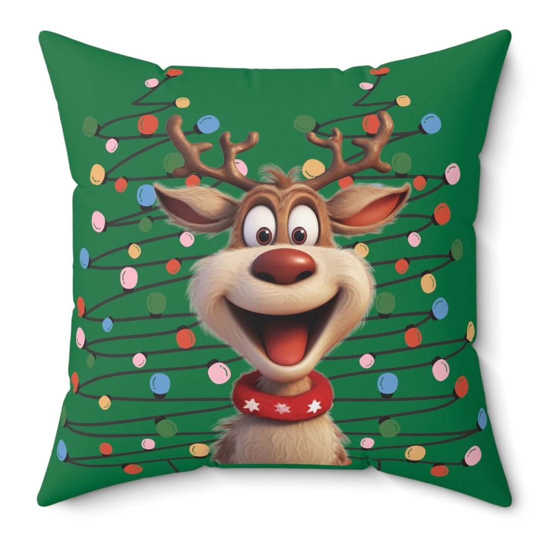 Funny Christmas Pillow, Holiday Square Pillows, Reindeer Pillow