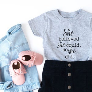 Toddler Girl Clothes, She Believed She Could So She Did, Feminist Shirt Kids, Feminist Shirt, Feminist Shirt Toddler, Toddler Girl Shirts