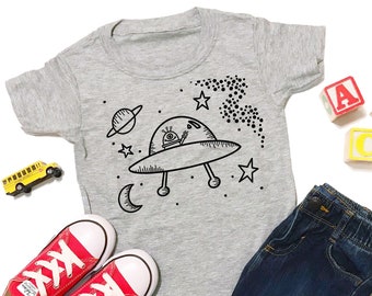 Kleinkind Junge Kleidung, Kleinkind Junge Shirt, Weltraum, Alien Raumschiff, Raum, Kleinkind Jungen Outfit, Baby Junge, trendy Jungen Kleidung, Jungen Kleidung