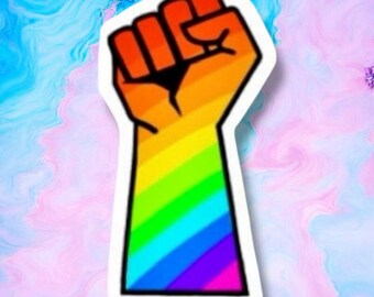 Rainbow Fist Sticker, LGBTQ Pride Equality, Activist Protest Raised Fist Sticker, LGBTQ Activism Sticker, Laptop or Water Bottle Sticker