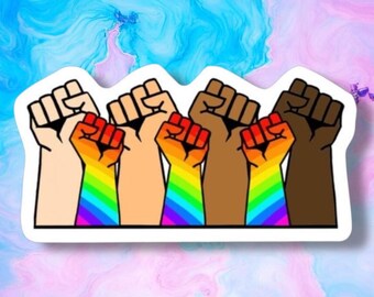 Political Stickers, Black Lives Matter Pride Vinyl Sticker, Pride Fist, Rainbow Fist Sticker, Pride Equality, LGBTQ Activism Sticker