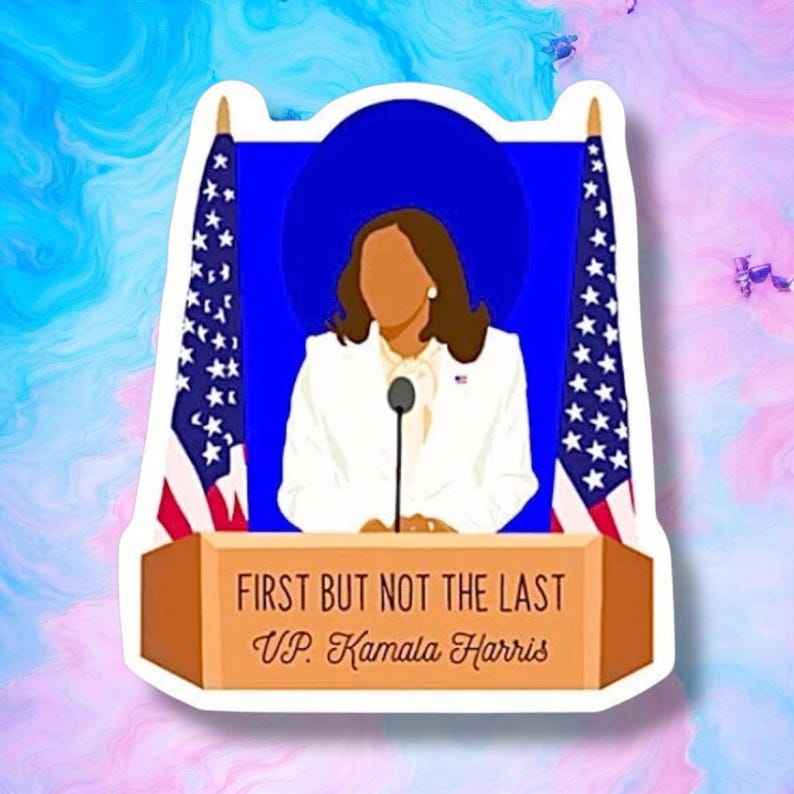 Kamala Harris Sticker – “First But Not The Last” Feminist Political Vinyl Decal | VP Kamala Harris, Women’s History & Equality Gift image 1