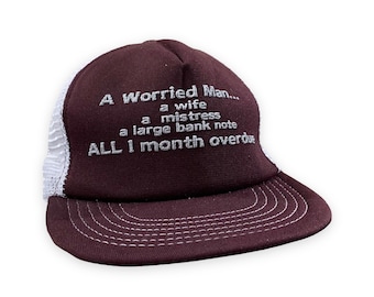 VTG 80s 90s A Worried Man Mesh Snap Back Hat Vintage