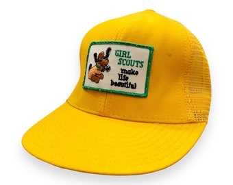 VTG 80s Girl Scouts Make Life Beautiful Embroidered Patch Yellow Mesh Snap Back Hat Trucker Cap Vintage 1980s