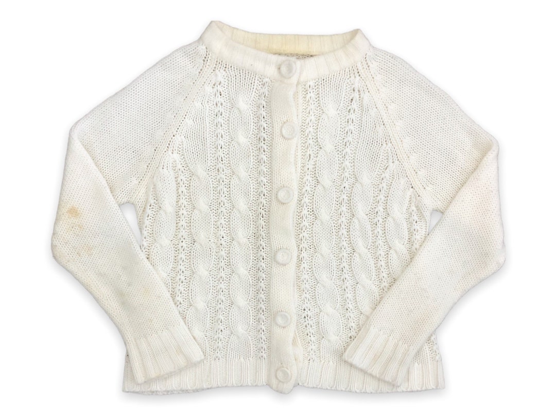 VTG 60s Distressed Kmart White Acrylic Cable Knit Cardigan Etsy