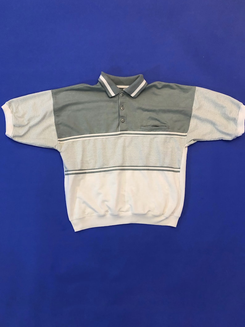 VTG 90s Striped Elastic Waist Polo T Shirt Gray White 1990s Vintage Large L