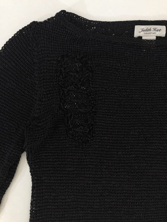 VTG 90s Distressed Black Fishnet Sweater Cropped … - image 3