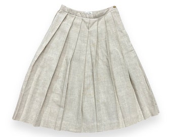 VTG 70s Beige Tweed Pleated High Waisted A Line Circle Skirt Vintage 1970s Cotesbury Extra Small XS 24