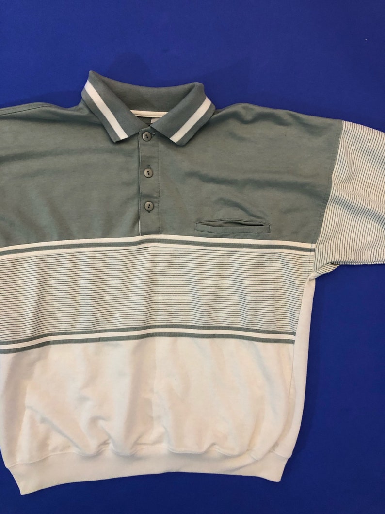 VTG 90s Striped Elastic Waist Polo T Shirt Gray White 1990s Vintage Large L