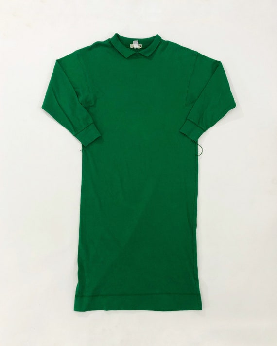 VTG 80s Green Collared Sweatshirt Midi Dress Long… - image 2