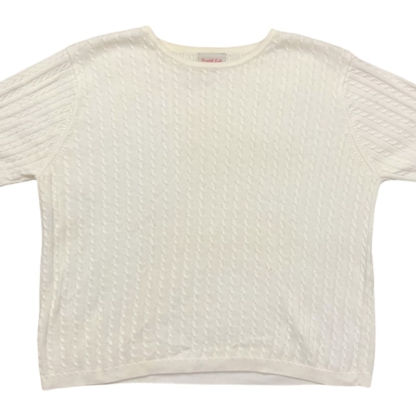 VTG 90s White Cable Knit Short Sleeve Sweater Top Vintage 1990s Crystal Kobe Extra Large XL