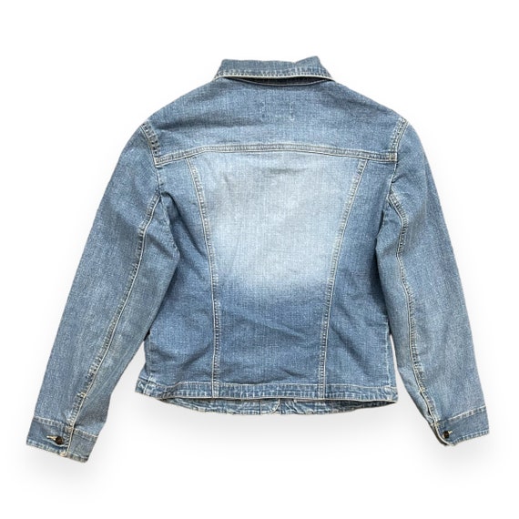 Y2K Cropped Light Wash Faded Denim Jacket Vintage… - image 3