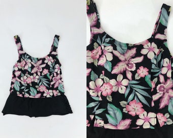 VTG 90s Vestido de baño de una pieza negro estampado floral Indigo Bay 1990s Vintage mediano a grande