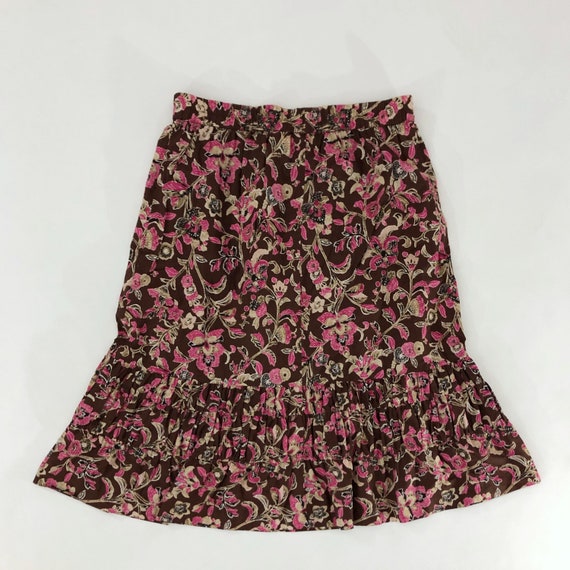 VTG 90s Floral Skirt Brown Pink High Rise Elastic… - image 4