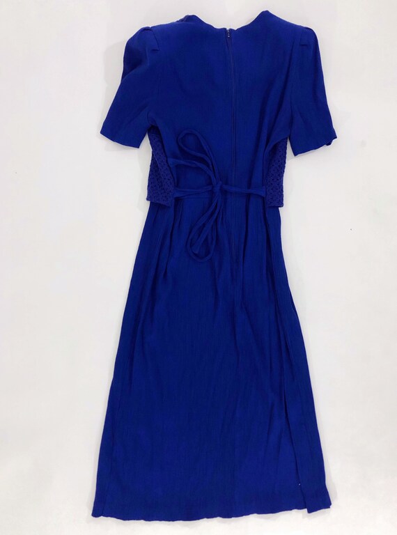 VTG 80s Blue Layered Midi Dress Short Puff Sleeve… - image 4