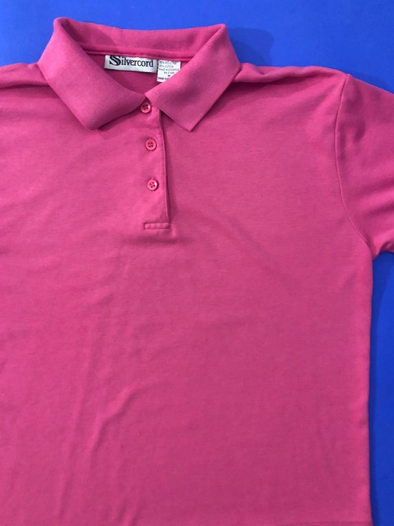 VTG 90s Hot Bubblegum Pink Polo Shirt Short Sleev… - image 3