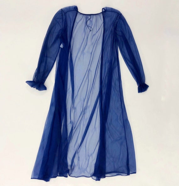 VTG 70s Sheer Blue Lingerie Robe Long Sleeve Open… - image 4