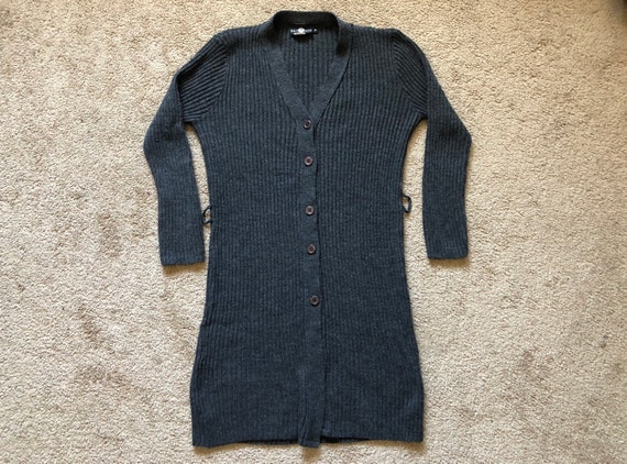 Vintage 90s Ribbed Maxi Cardigan Medium - Gray Lon
