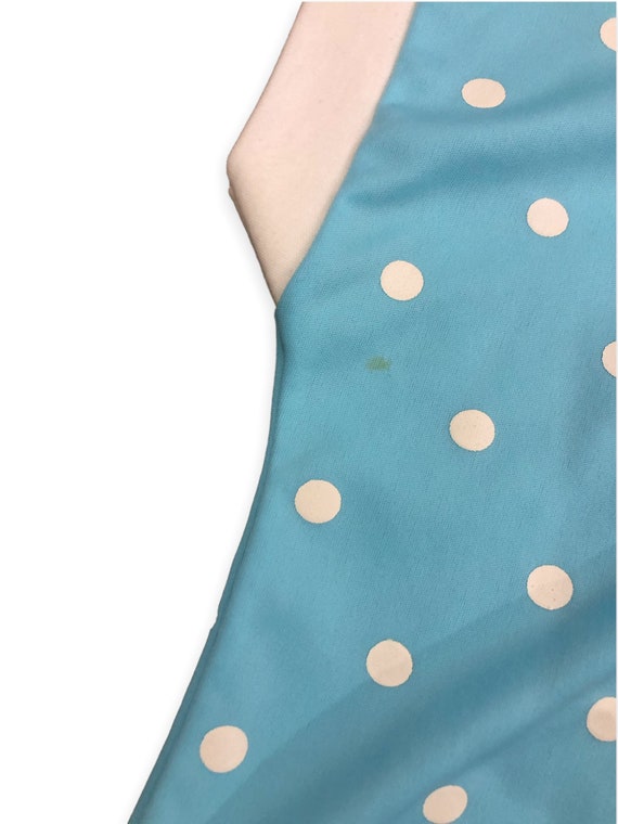 VTG 80s Baby Blue and White Polka Dot Cap Sleeve … - image 5