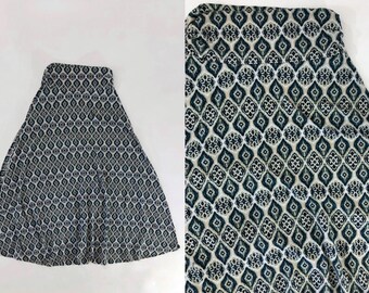 VTG 90s Geometric Print High Waisted A Line Maxi Skirt Blue White Gray 1990s Vintage Small S