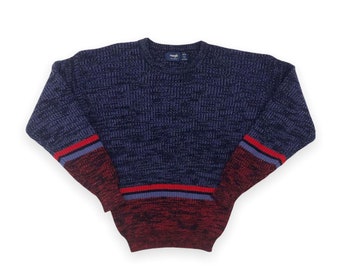 VTG 90s Wrangler Space Dye Striped Fisherman Knit Sweater Acrylic Blue Black Red 1990s Vintage Mens Medium M Women’s Large L