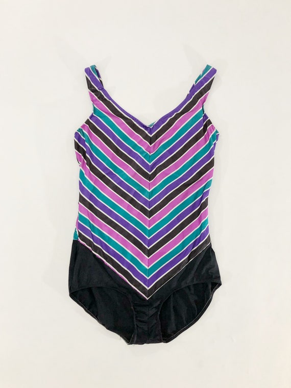 VTG 70s Chevron Stripe One Piece Swim Suit Swimwe… - image 2