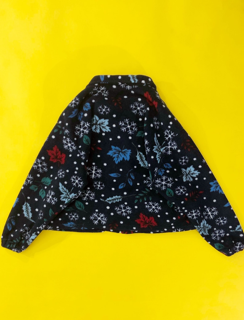VTG 90s Snowflake and Leaf Fleece Jacket Half Zip Navy Red Blue White Sweatshirt Winter Floral 1990s Vintage XXL 2X