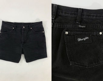 VTG 80s Wrangler Black Denim High Waisted Denim Cut Off Shorts 1980s Vintage Lightly Distressed Medium M 33