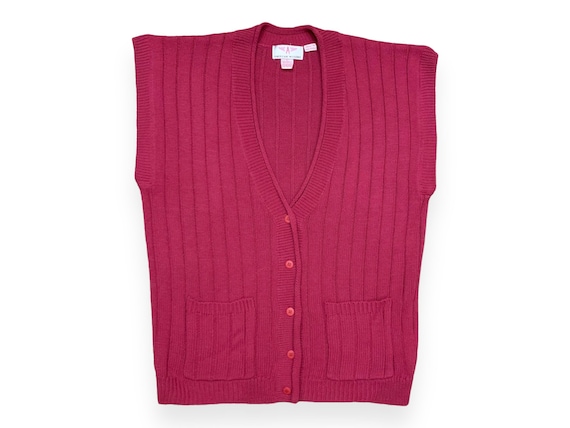 VTG 90s Dark Pink Acrylic Knit Sweater Vest Vinta… - image 1