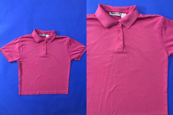 VTG 90s Hot Bubblegum Pink Polo Shirt Short Sleev… - image 1