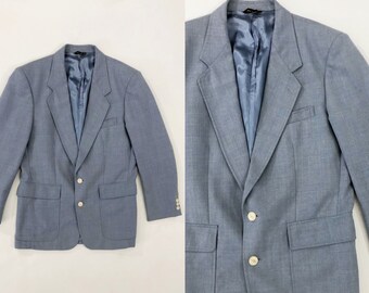 VTG 80s Blue Wool Tweed Blazer Jacket Fully Lined 1980s Vintage Hill & Archer Mens 40R Large L