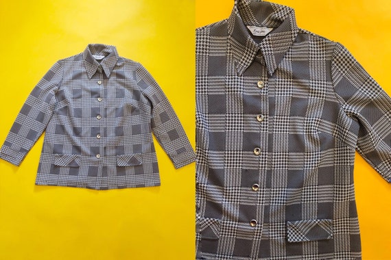 VTG 50s Houndstooth Dagger Collar Blouse Long Slee