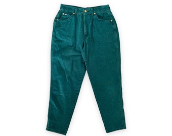 VTG 80s 90s Forest Green Chic High Waisted Tapered Leg Mom Jeans Vintage 1980s 1990s Petite Medium 28x26