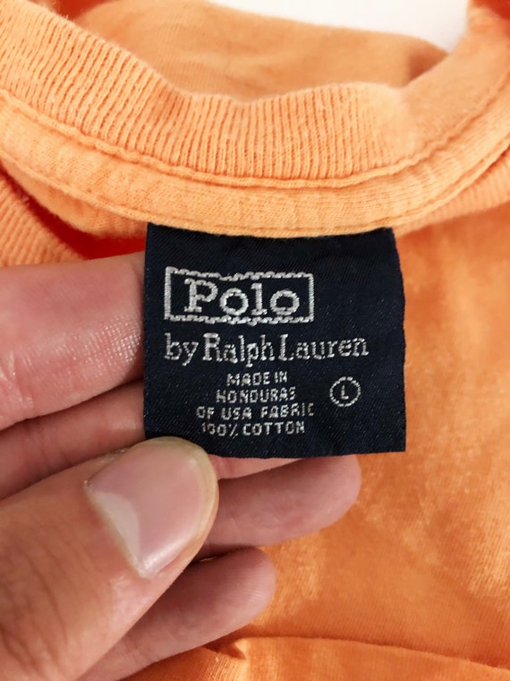 VTG 90s Polo Ralph Lauren Peach Solid Short Sleev… - image 5