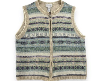 Y2K Vintage Angora Metallic Fair Isle Knit Sweater Vest Vintage 2000s Koret Medium M
