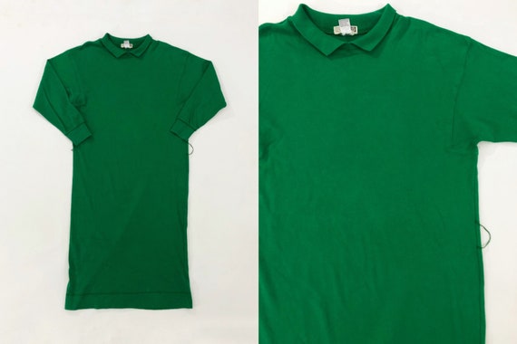 VTG 80s Green Collared Sweatshirt Midi Dress Long… - image 1