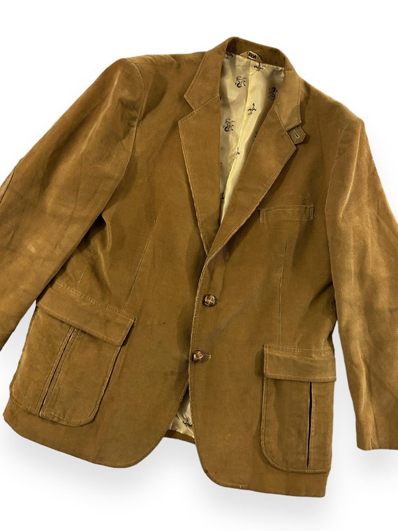 VTG 70s Men’s Tan Camel Corduroy Blazer Jacket wi… - image 2