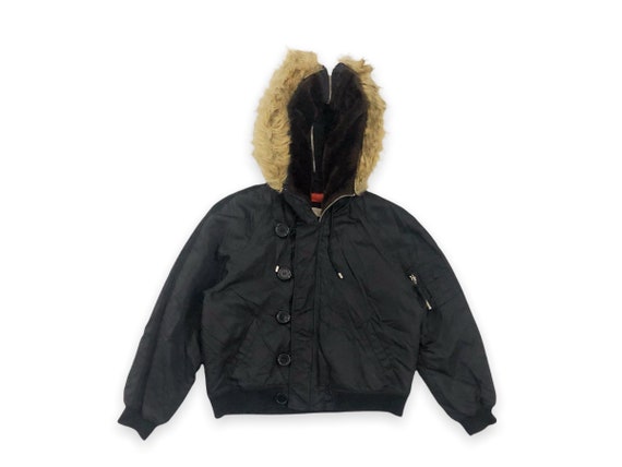VTG 90s Faux Fur Trim Hood Black Puffer 